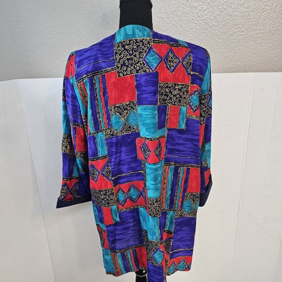 Meryl Fashion Vintage Rare Women 80s Blazer Multicolored Shoulder Pad Sz 16 S363 - Picture 4 of 9
